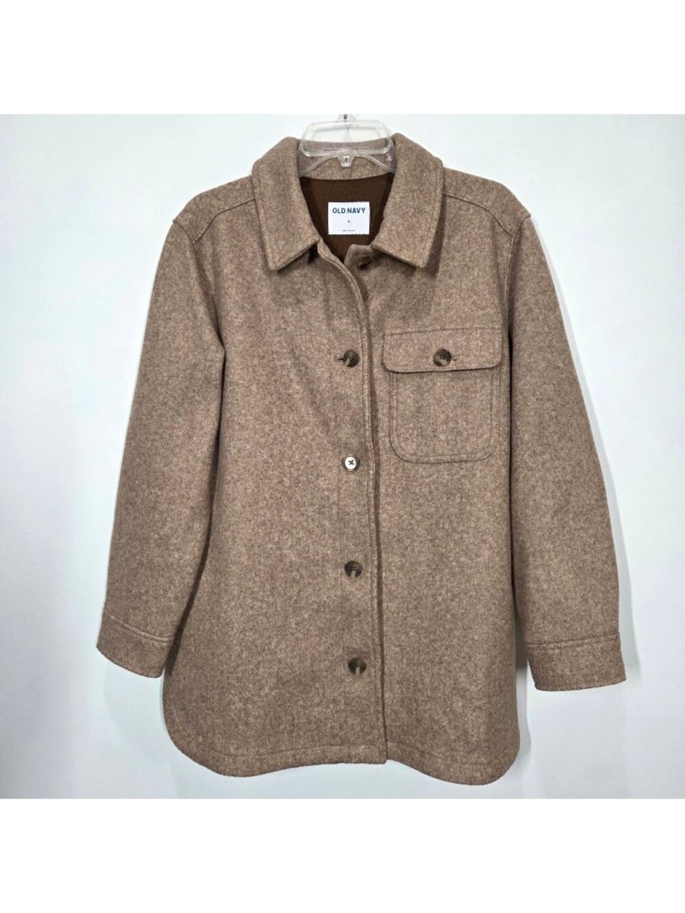 Old Navy Jacket Womens Medium Camel Brown Soft Brushed Shacket Oversized Preppy